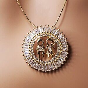 Mother's Day Necklace - Boy & Girl - Baguette CZ